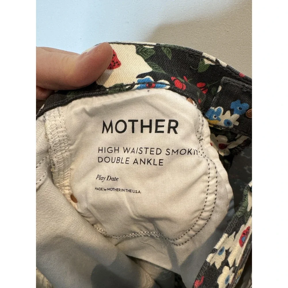 Mother‎ High Waisted Smoky Double Ankle Jeans Womens 26 Black Floral Play Date